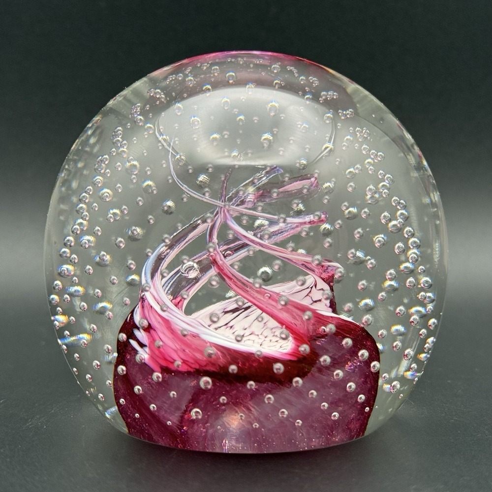 Caithness Cauldron Scotland Pink Ribbon Swirl Glass Paperweight P63758 1982 - Picture 3 of 12